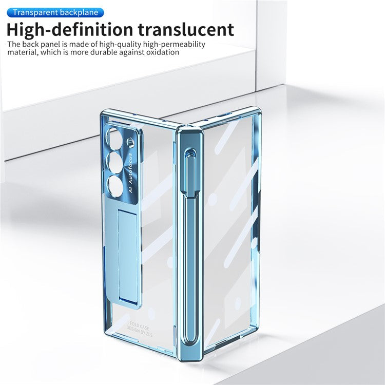 For Samsung Galaxy Z Fold6 5G Case Stylus Slot Hinge Kickstand PC Cover with Screen Film / Stylus - Blue