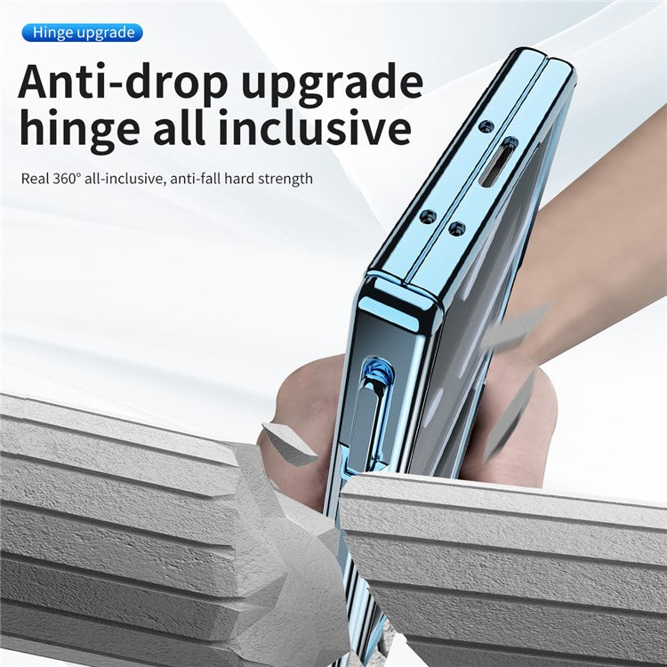 For Samsung Galaxy Z Fold6 5G Case Stylus Slot Hinge Kickstand PC Cover with Screen Film / Stylus - Blue