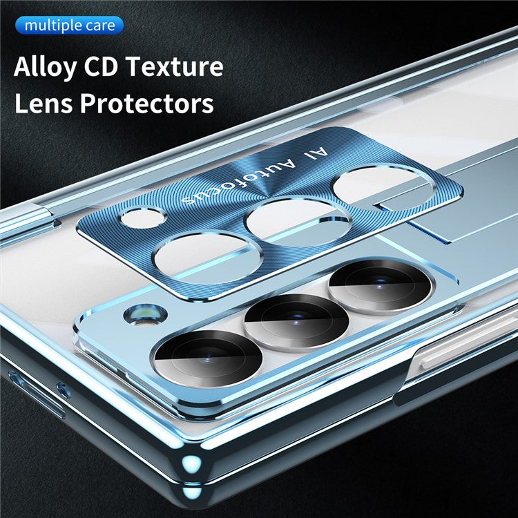 For Samsung Galaxy Z Fold6 5G Case Stylus Slot Hinge Kickstand PC Cover with Screen Film / Stylus - Blue