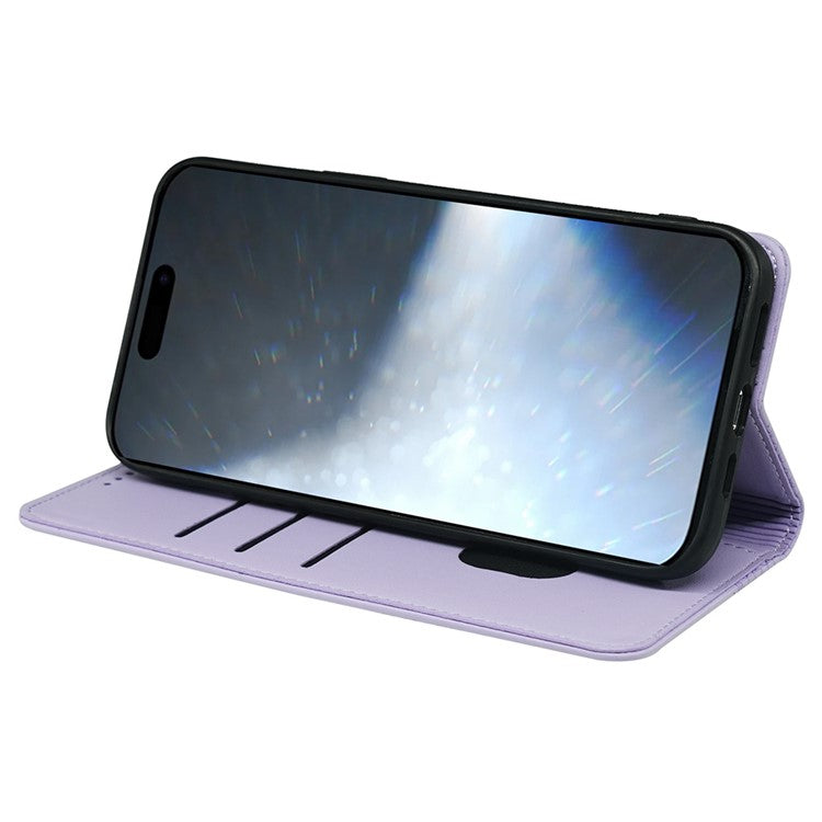 For iPhone 16 Plus Case Four-Leaf Clover Leather Flip Phone Cover Stand Wallet - Light Purple