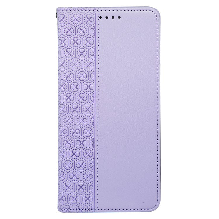 For iPhone 16 Plus Case Four-Leaf Clover Leather Flip Phone Cover Stand Wallet - Light Purple