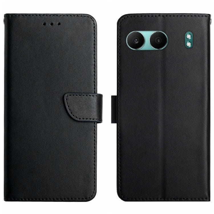 HT02 For OnePlus Nord 4 Case Genuine Cow Leather Phone Cover Nappa Texture - Black