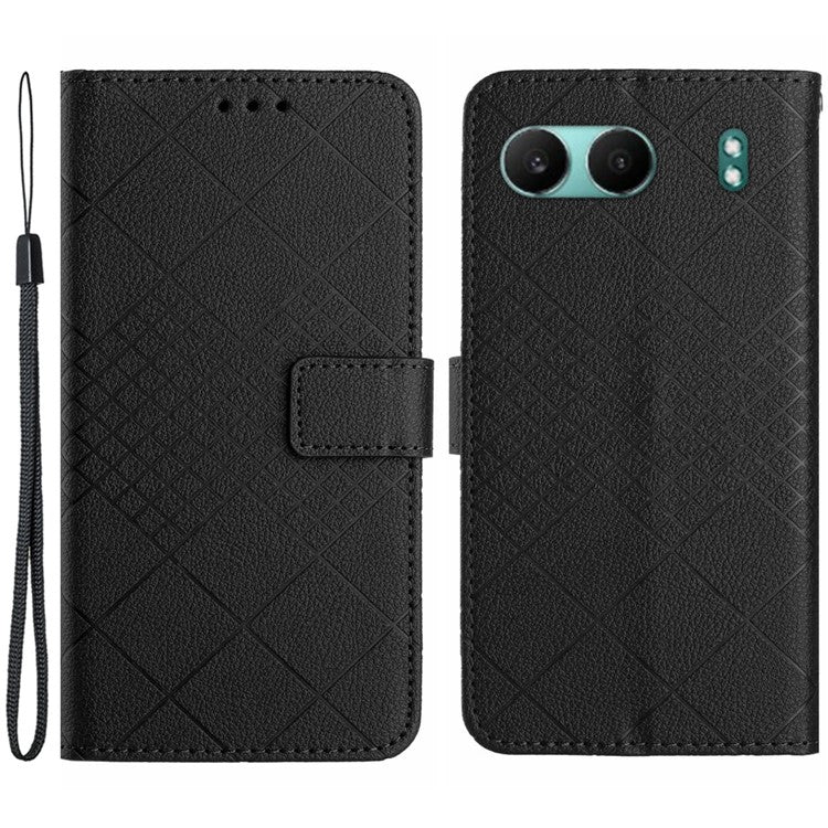 HT06 For OnePlus Nord 4 Wallet Phone Case Imprint PU Leather Flip Folio Cover - Black