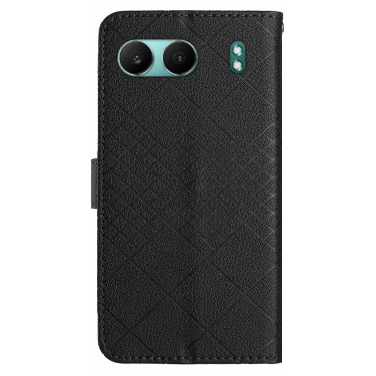 HT06 For OnePlus Nord 4 Wallet Phone Case Imprint PU Leather Flip Folio Cover - Black