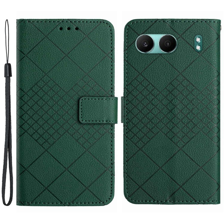 HT06 For OnePlus Nord 4 Wallet Phone Case Imprint PU Leather Flip Folio Cover - Green