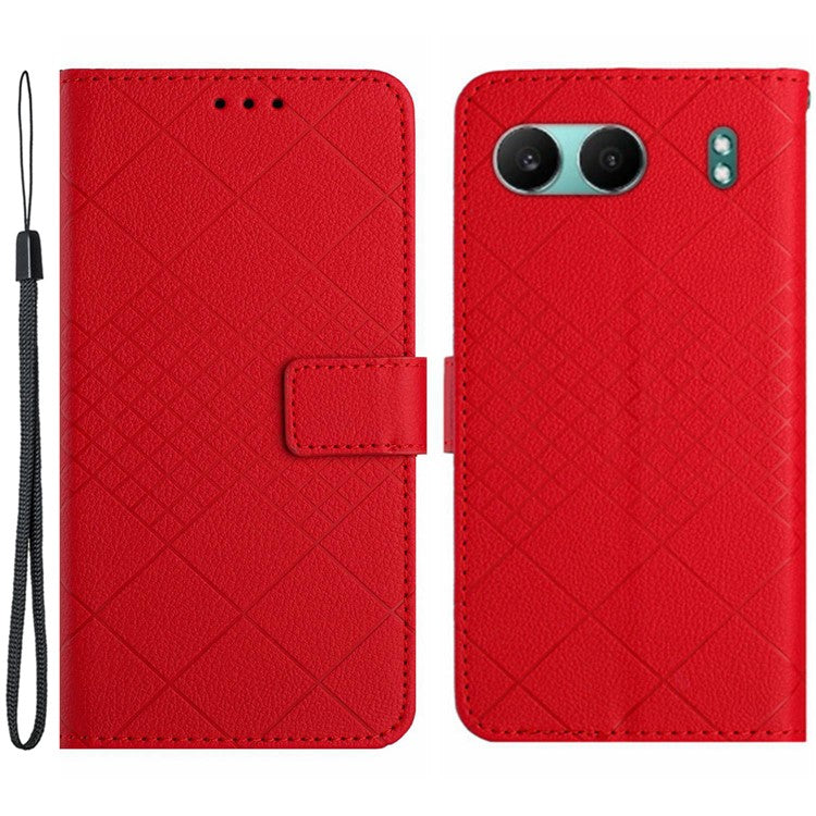 HT06 For OnePlus Nord 4 Wallet Phone Case Imprint PU Leather Flip Folio Cover - Red