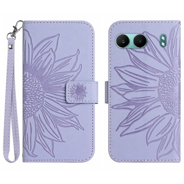 HT04 For OnePlus Nord 4 Case Sunflower Imprint Leather Wallet Phone Cover with Wrist Strap - Light Purple