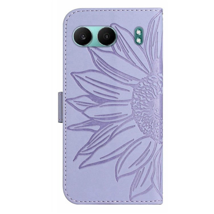 HT04 For OnePlus Nord 4 Case Sunflower Imprint Leather Wallet Phone Cover with Wrist Strap - Light Purple