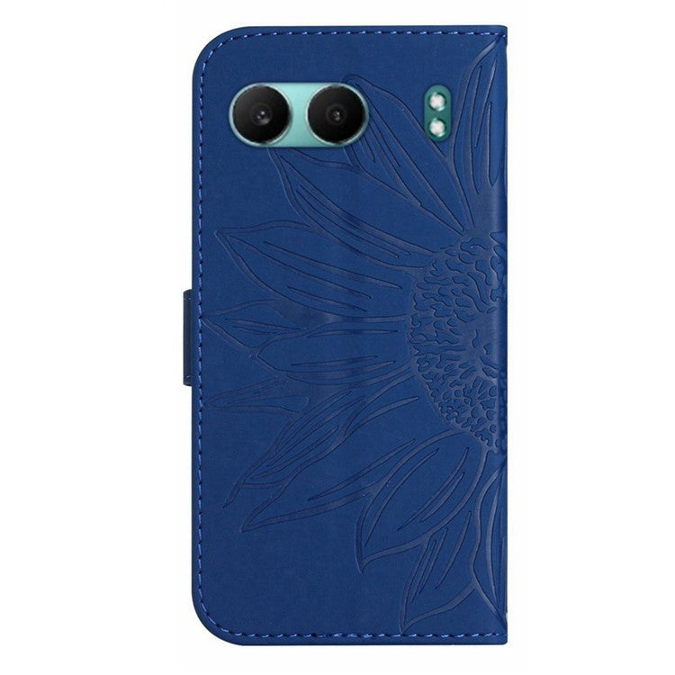 HT04 For OnePlus Nord 4 Case Sunflower Imprint Leather Wallet Phone Cover with Wrist Strap - Sapphire