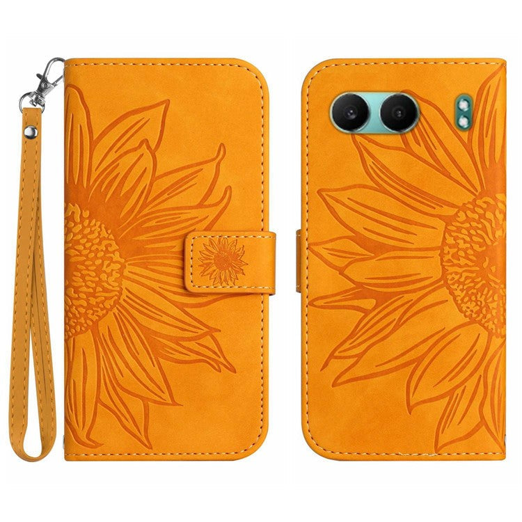 HT04 For OnePlus Nord 4 Case Sunflower Imprint Leather Wallet Phone Cover with Wrist Strap - Yellow