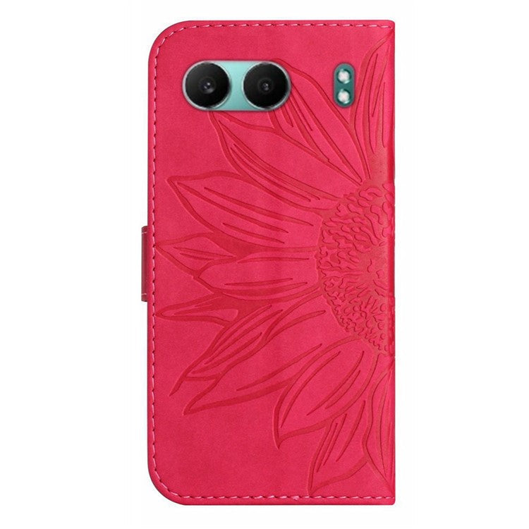 HT04 For OnePlus Nord 4 Case Sunflower Imprint Leather Wallet Phone Cover with Wrist Strap - Rose