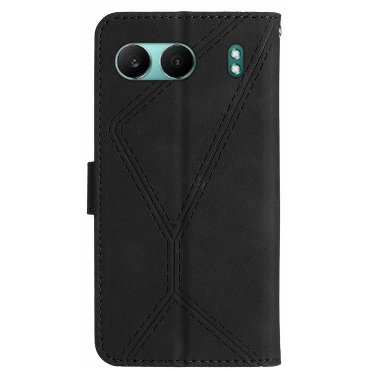 HT05 For OnePlus Nord 4 Case Skin-Touch Lines PU Leather Flip Phone Cover - Black