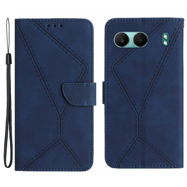 HT05 For OnePlus Nord 4 Case Skin-Touch Lines PU Leather Flip Phone Cover - Blue
