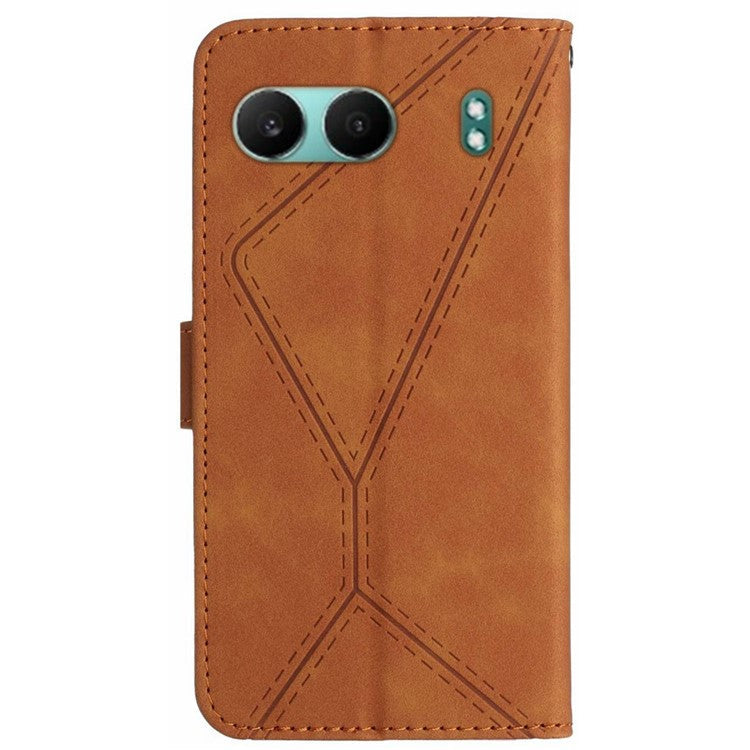 HT05 For OnePlus Nord 4 Case Skin-Touch Lines PU Leather Flip Phone Cover - Brown