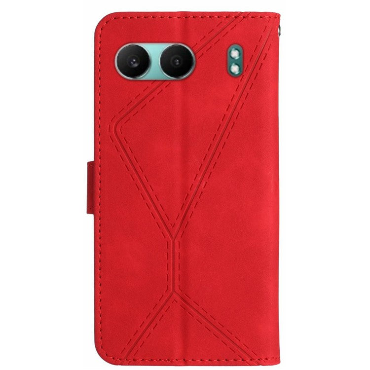 HT05 For OnePlus Nord 4 Case Skin-Touch Lines PU Leather Flip Phone Cover - Red