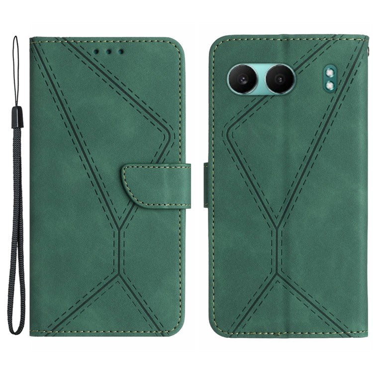 HT05 For OnePlus Nord 4 Case Skin-Touch Lines PU Leather Flip Phone Cover - Green