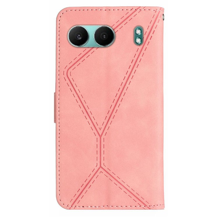 HT05 For OnePlus Nord 4 Case Skin-Touch Lines PU Leather Flip Phone Cover - Pink