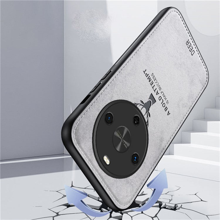 For Huawei Maimang 30 5G Case Deer Pattern Cloth Texture PU Leather Hybrid Phone Cover - Grey