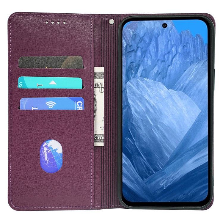 For Google Pixel 8a Case Four-Leaf Clover Leather Flip Phone Cover Stand Wallet - Dark Purple
