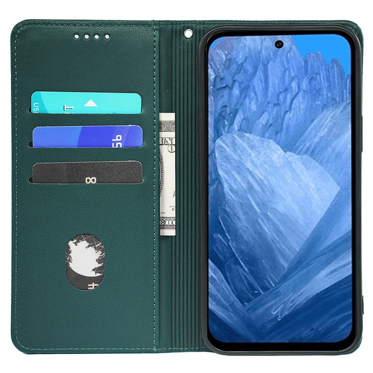 For Google Pixel 8a Case Four-Leaf Clover Leather Flip Phone Cover Stand Wallet - Green