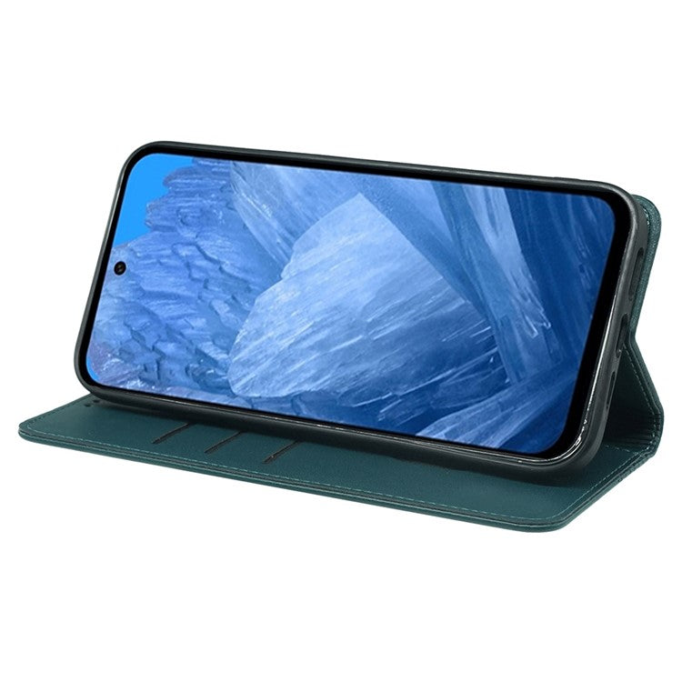 For Google Pixel 8a Case Four-Leaf Clover Leather Flip Phone Cover Stand Wallet - Green