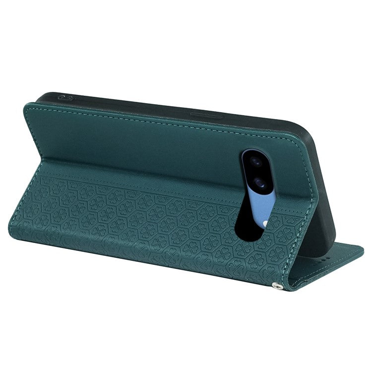 For Google Pixel 8a Case Four-Leaf Clover Leather Flip Phone Cover Stand Wallet - Green