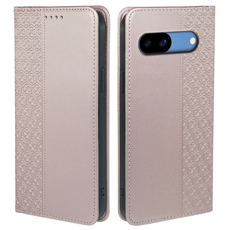 For Google Pixel 8a Case Four-Leaf Clover Leather Flip Phone Cover Stand Wallet - Rose Gold