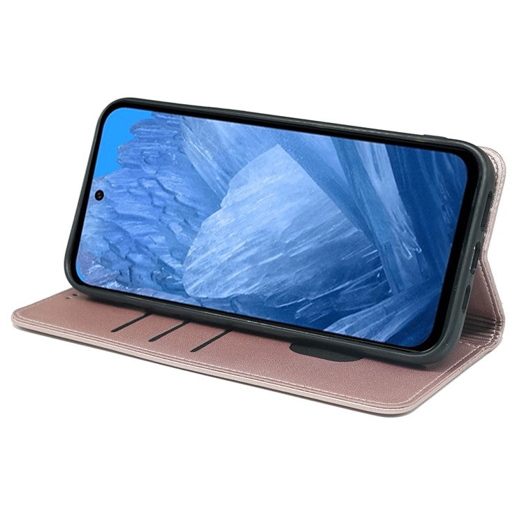 For Google Pixel 8a Case Four-Leaf Clover Leather Flip Phone Cover Stand Wallet - Rose Gold