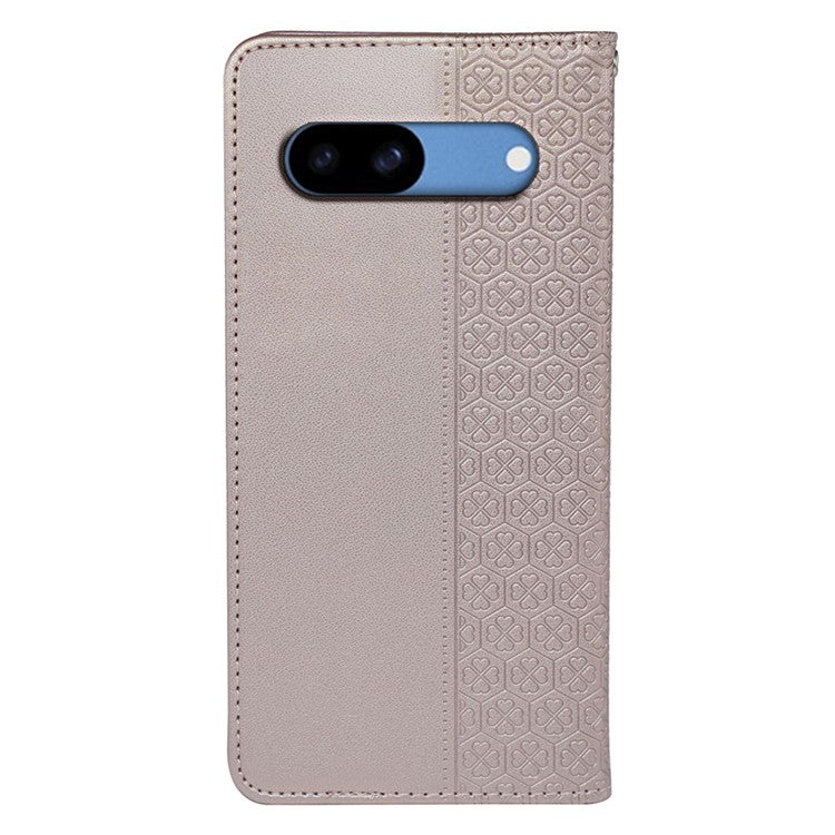 For Google Pixel 8a Case Four-Leaf Clover Leather Flip Phone Cover Stand Wallet - Rose Gold