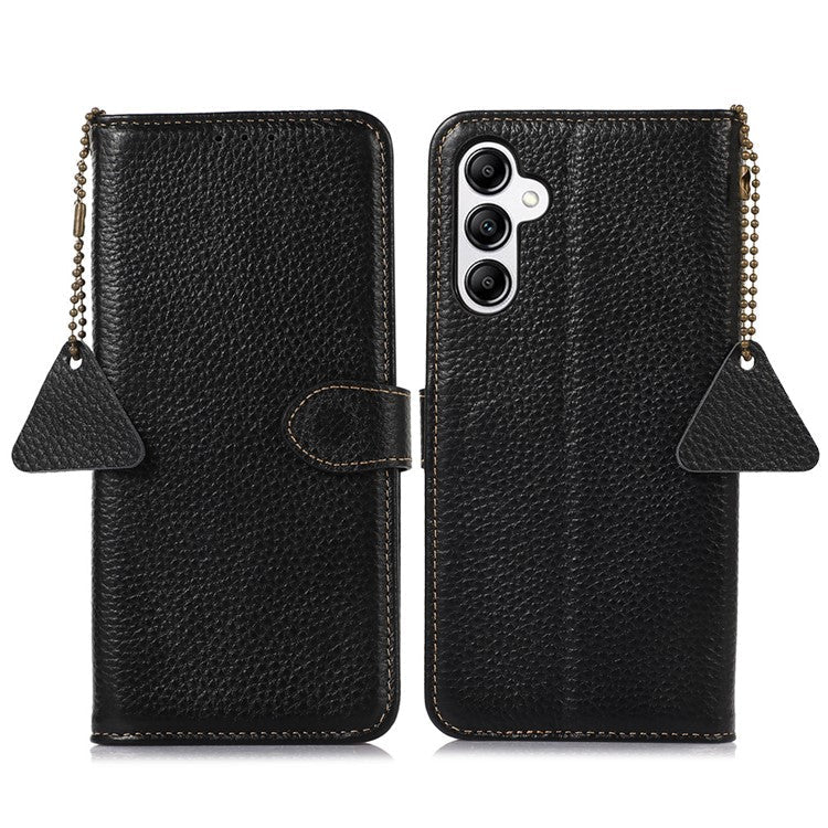 For Samsung Galaxy M35 5G Case RFID Blocking Genuine Cow Leather Phone Cover - Black