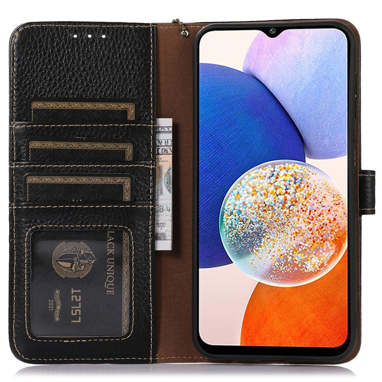 For Samsung Galaxy M35 5G Case RFID Blocking Genuine Cow Leather Phone Cover - Black