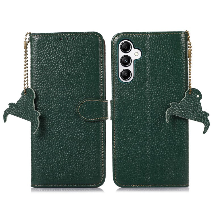 For Samsung Galaxy M35 5G Case RFID Blocking Genuine Cow Leather Phone Cover - Green