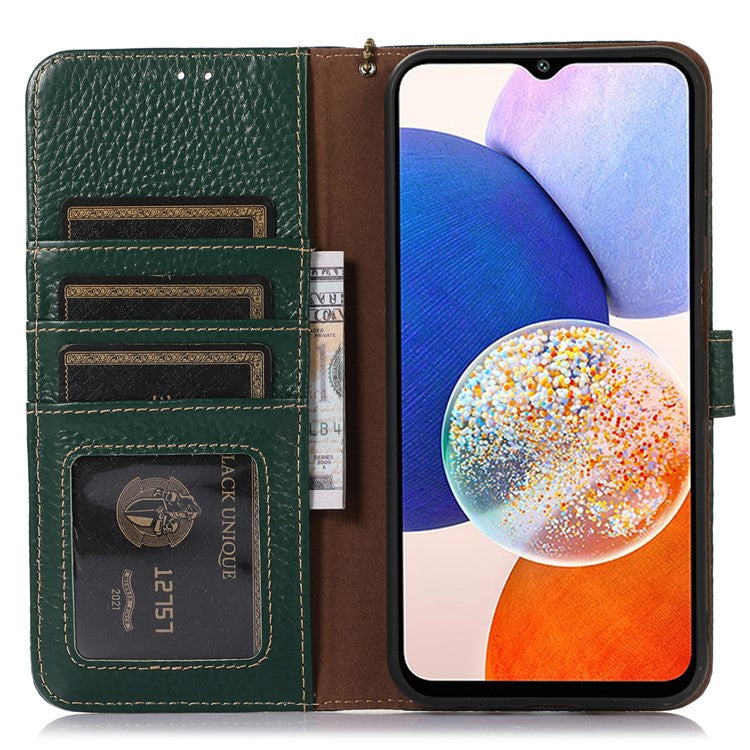 For Samsung Galaxy M35 5G Case RFID Blocking Genuine Cow Leather Phone Cover - Green