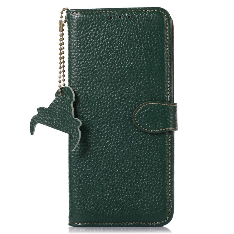 For Samsung Galaxy M35 5G Case RFID Blocking Genuine Cow Leather Phone Cover - Green
