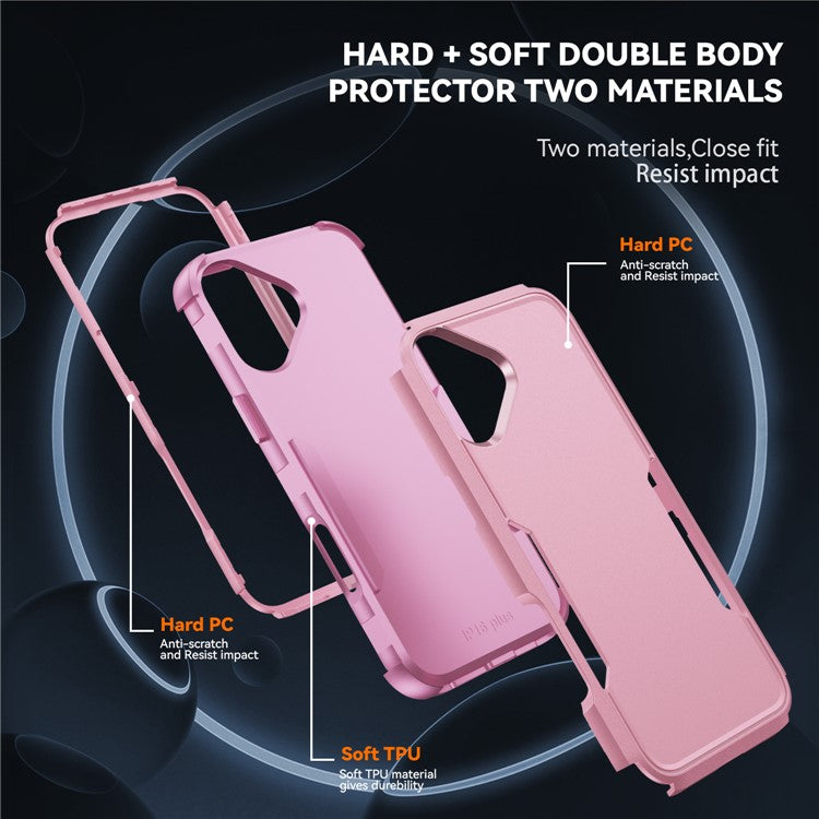 Commuter Series For iPhone 16 Plus Case 3-in-1 Shockproof TPU+PC Phone Cover - Pink