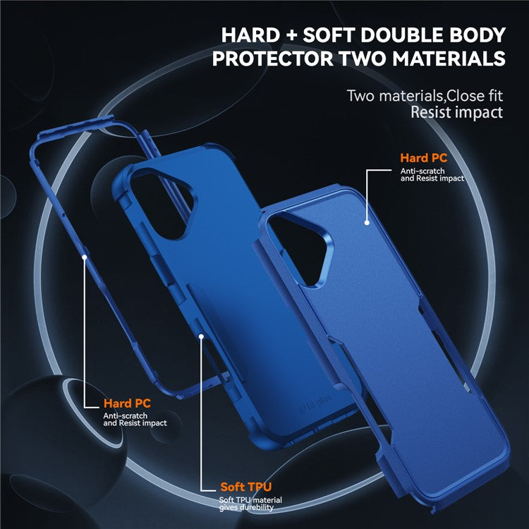 Commuter Series For iPhone 16 Case 3-in-1 Shockproof TPU+PC Phone Cover - Sapphire