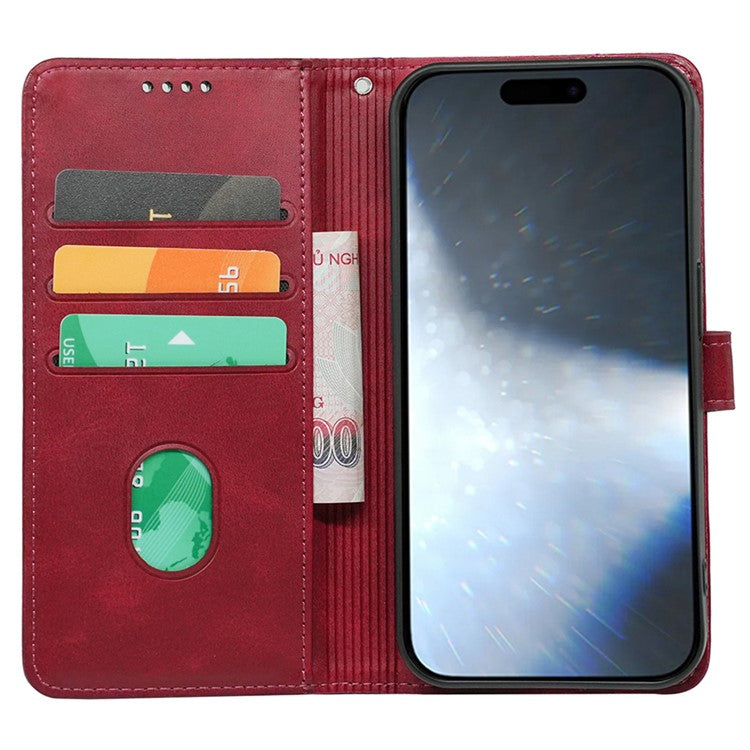 For iPhone 16 Case Calf Texture Leather Stand Book Style Phone Cover - Red