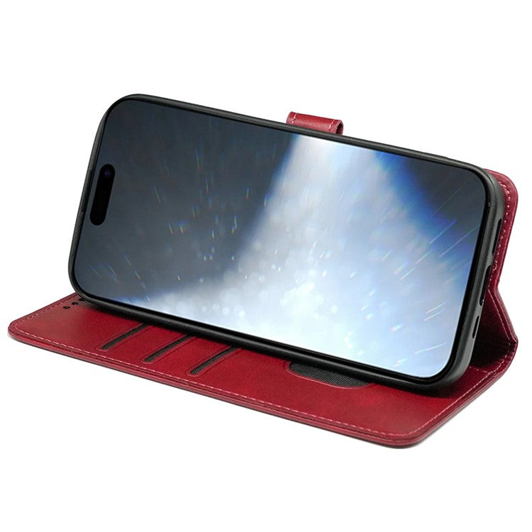 For iPhone 16 Case Calf Texture Leather Stand Book Style Phone Cover - Red