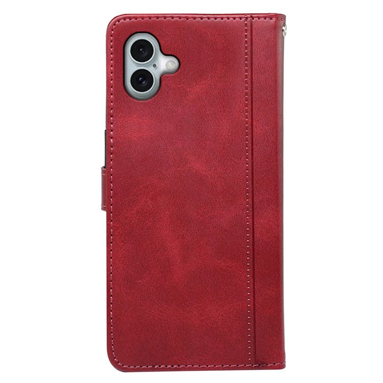 For iPhone 16 Case Calf Texture Leather Stand Book Style Phone Cover - Red