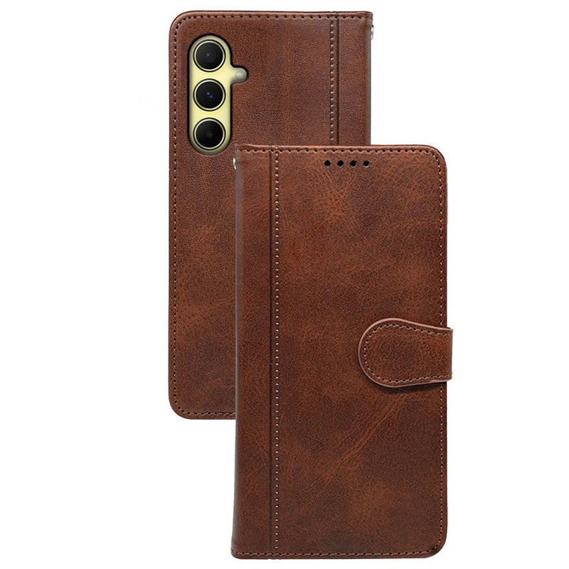 For Samsung Galaxy A16 5G / A16 4G Case Calf Texture Leather Stand Book Style Phone Cover - Brown