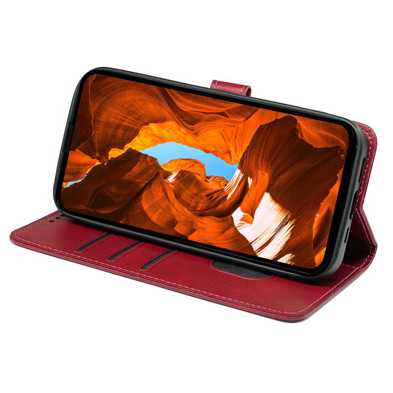 For Samsung Galaxy A16 5G / A16 4G Case Calf Texture Leather Stand Book Style Phone Cover - Red