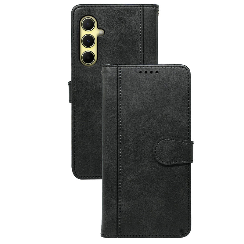 For Samsung Galaxy A16 5G / A16 4G Case Calf Texture Leather Stand Book Style Phone Cover - Black