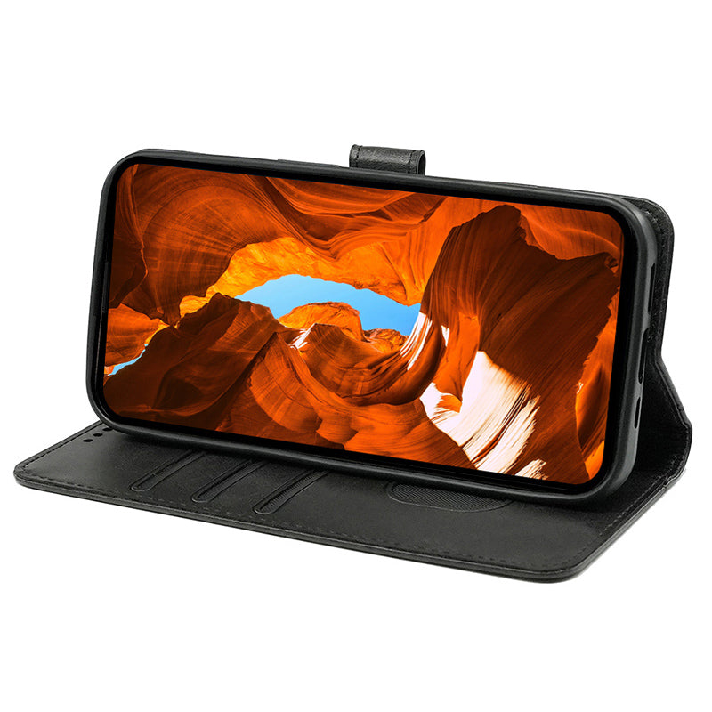 For Samsung Galaxy A16 5G / A16 4G Case Calf Texture Leather Stand Book Style Phone Cover - Black