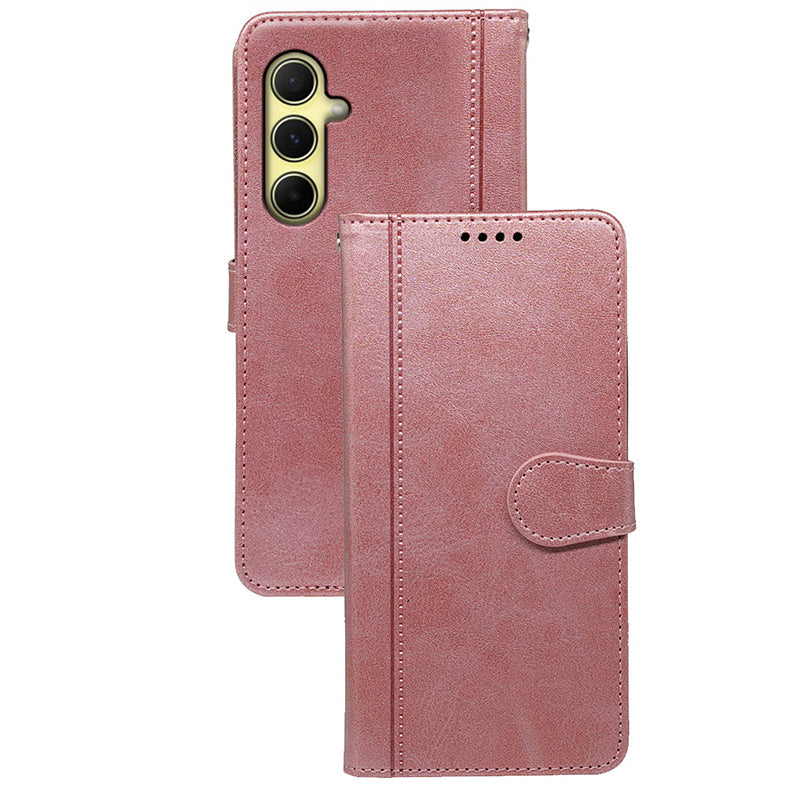 For Samsung Galaxy A16 5G / A16 4G Case Calf Texture Leather Stand Book Style Phone Cover - Rose Gold
