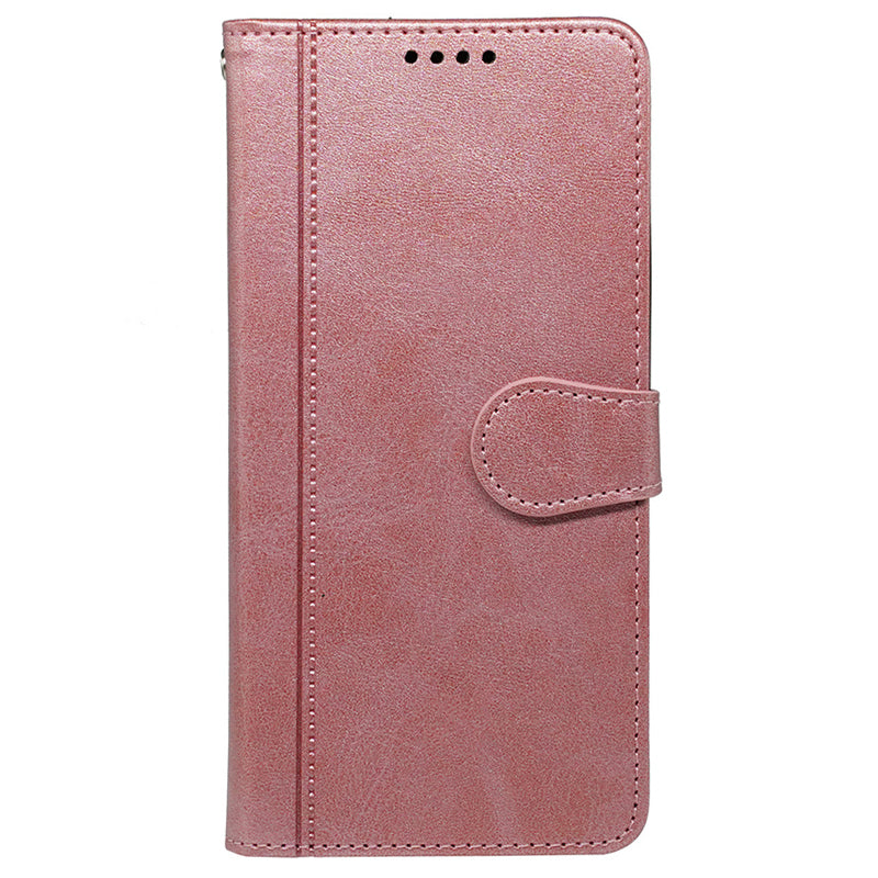 For Samsung Galaxy A16 5G / A16 4G Case Calf Texture Leather Stand Book Style Phone Cover - Rose Gold