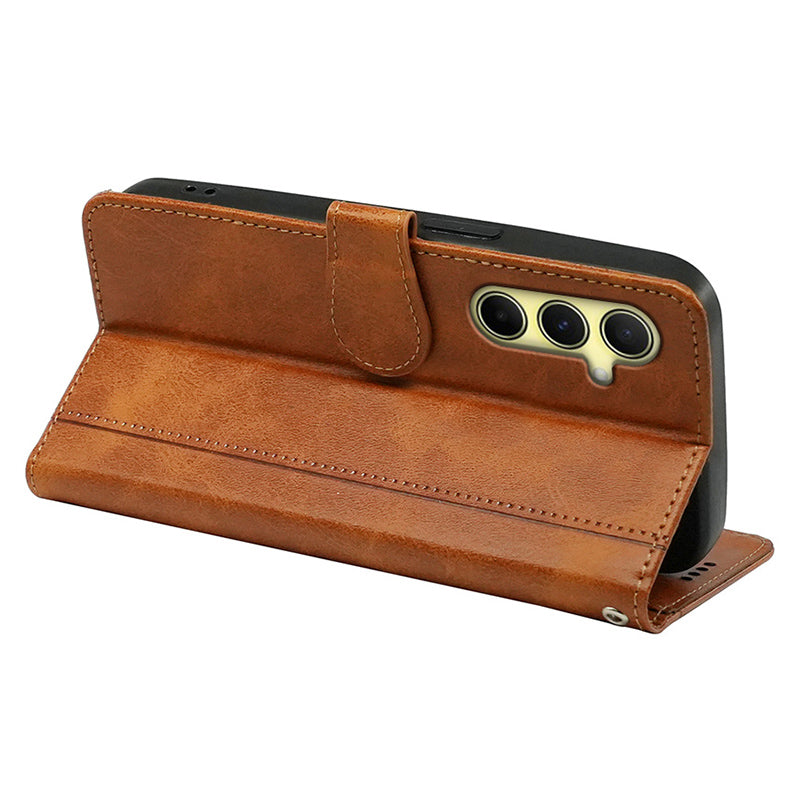 For Samsung Galaxy A16 5G / A16 4G Case Calf Texture Leather Stand Book Style Phone Cover - Yellow