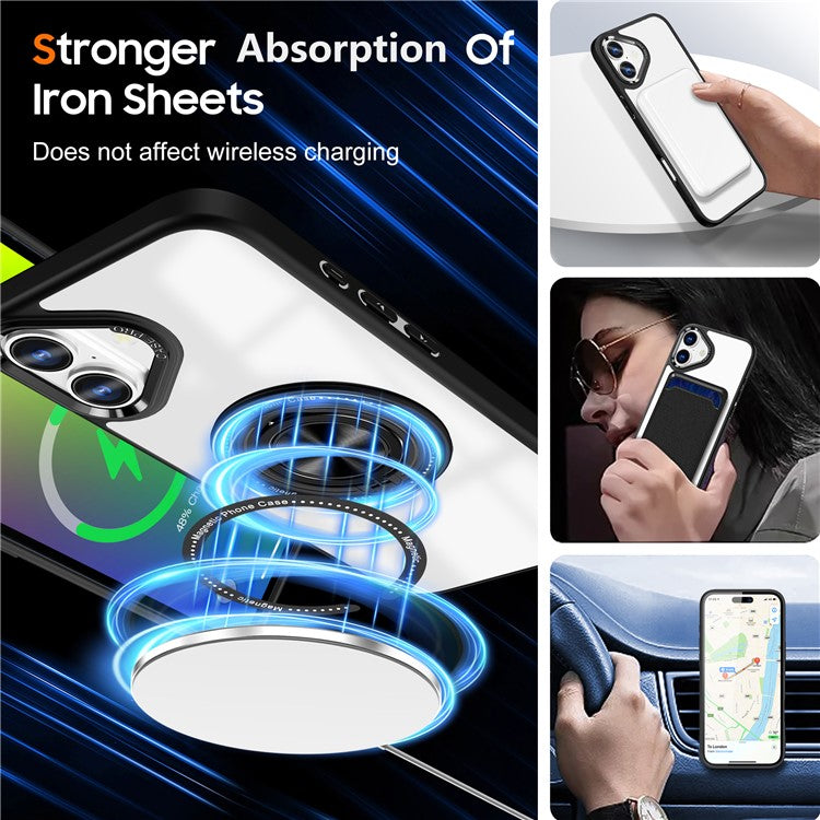 For iPhone 16 Plus Case Magnetic Ring Holder Kickstand PC+TPU Phone Cover - Black
