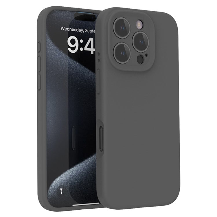 For iPhone 16 Pro Case PC+Liquid Silicone Protective Phone Cover with Microfiber Lining - Charcoal Grey