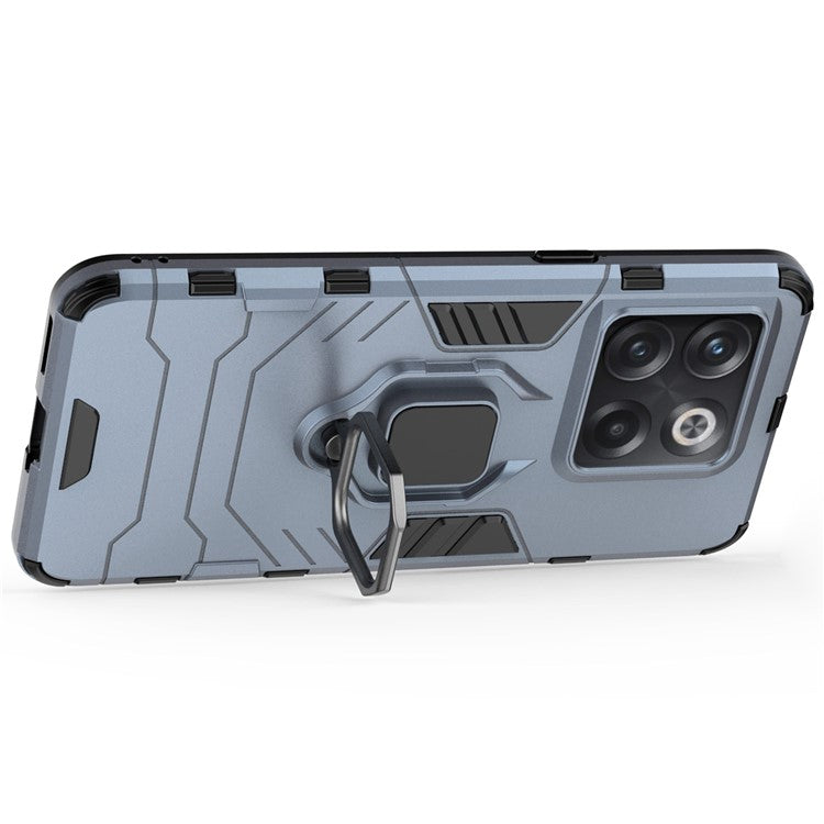 For OnePlus 10T 5G / Ace Pro 5G Ring Kickstand Phone Case Armor Shockproof Military Hard PC Soft TPU Hybrid Protective Cover - Blue