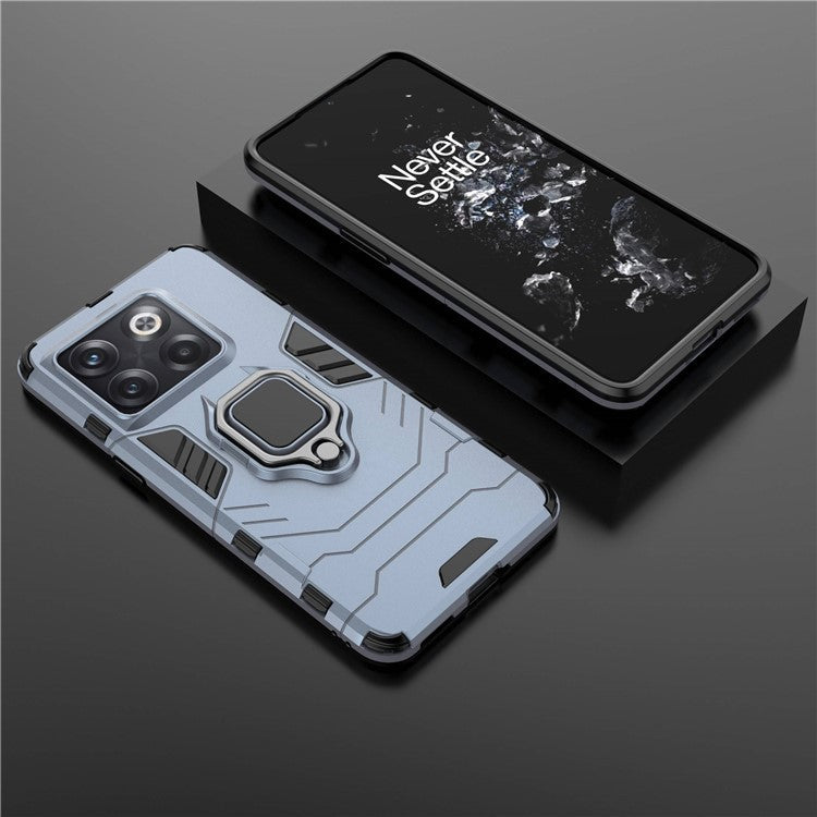 For OnePlus 10T 5G / Ace Pro 5G Ring Kickstand Phone Case Armor Shockproof Military Hard PC Soft TPU Hybrid Protective Cover - Blue